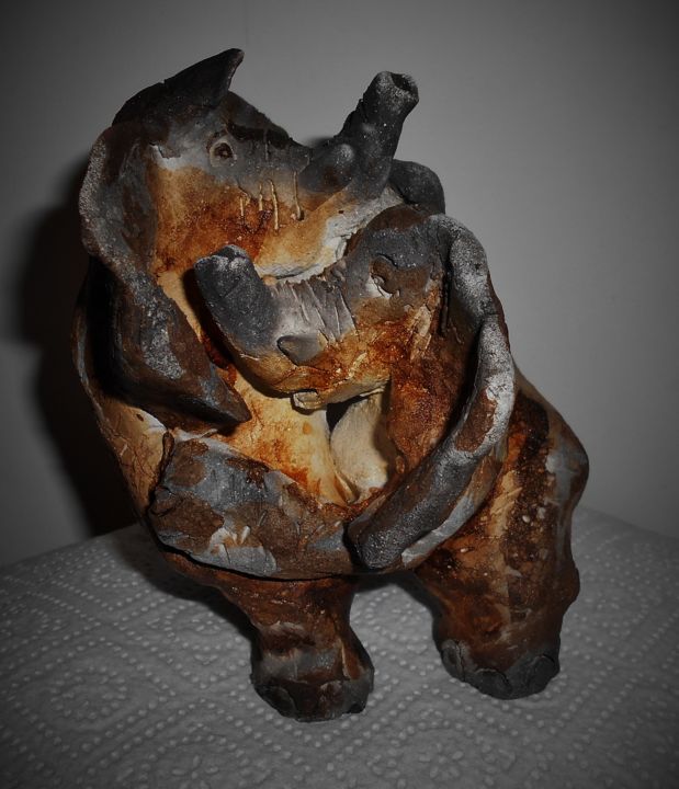 Skulptur mit dem Titel "Danse avec Babar" von Quinquin, Original-Kunstwerk, Keramik