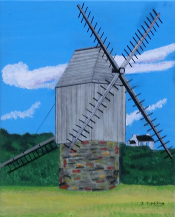 Painting titled "Moulin à Ouessant" by Pierre Turbillon, Original Artwork, Acrylic