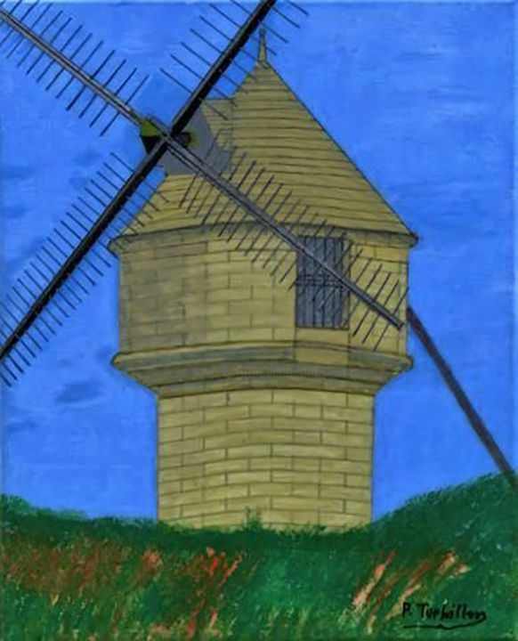 Malerei mit dem Titel "Moulin du Diable" von Pierre Turbillon, Original-Kunstwerk, Acryl