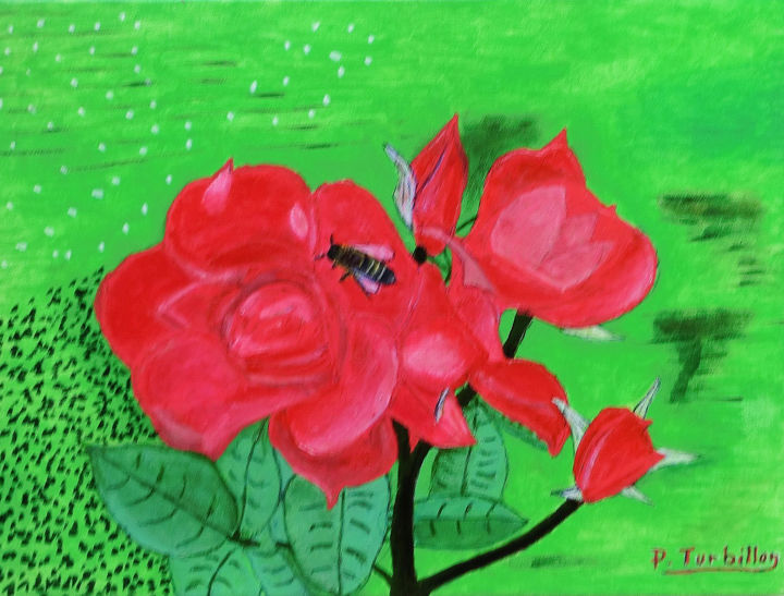 Painting titled "Roses Anne de Breta…" by Pierre Turbillon, Original Artwork, Acrylic