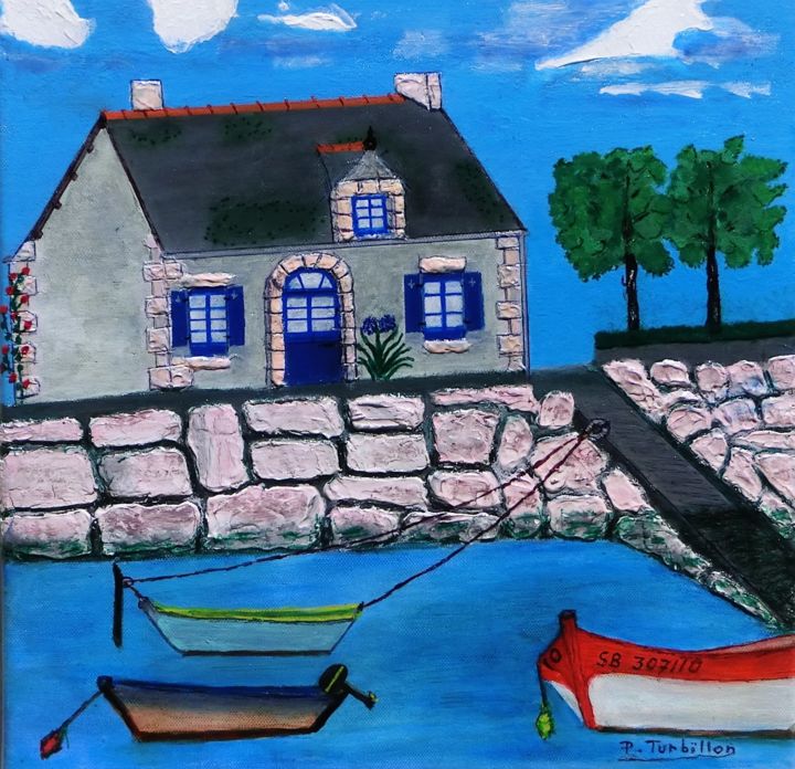 Peinture intitulée "Petit port de Piégu…" par Pierre Turbillon, Œuvre d'art originale