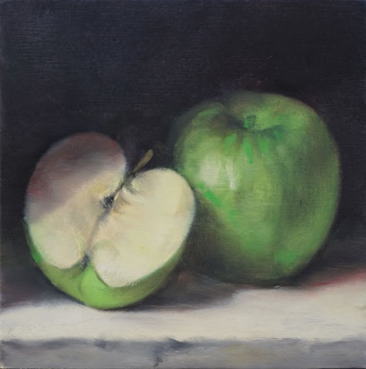 Peinture intitulée "Pommes vertes" par Pierre Van Bey, Œuvre d'art originale, Huile