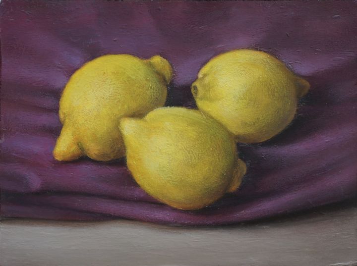 Painting titled "Trois citrons" by Pierre Van Bey, Original Artwork, Oil