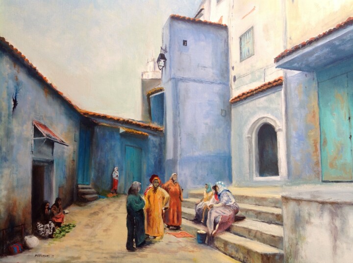 Painting titled "Chefchaouen-Maroc" by Pierre Vastchenko, Original Artwork, Oil