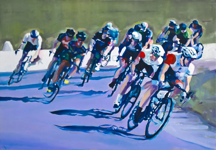 Painting titled "Peloton au mont ven…" by Pierre Wuillaume, Original Artwork, Oil