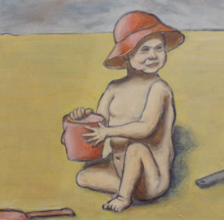 Painting titled "L'Enfant au seau" by Pierre Beaucamp, Original Artwork