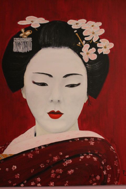 Malerei mit dem Titel "Japonaise zen" von Pierre Fénié, Original-Kunstwerk, Öl