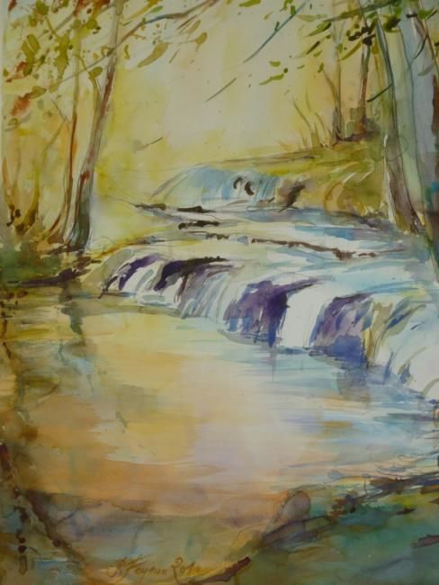 Peinture intitulée "Cascade du ruisseau" par Pierre Feyeux, Œuvre d'art originale, Huile