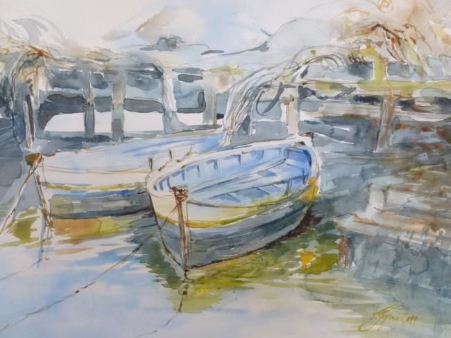 Peinture intitulée "Les 2 barques" par Pierre Feyeux, Œuvre d'art originale, Huile