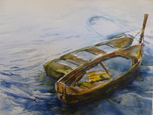 Peinture intitulée "Les 3 barques inond…" par Pierre Feyeux, Œuvre d'art originale, Huile