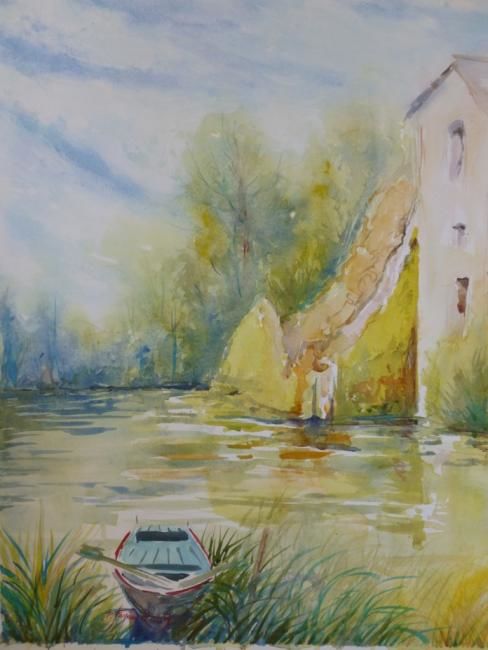Pintura intitulada "Vieux moulin en rui…" por Pierre Feyeux, Obras de arte originais