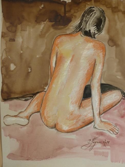 Painting titled "Modèle de dos" by Pierre Feyeux, Original Artwork, Oil