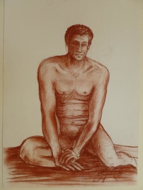 Peinture intitulée "Assis de face appuy…" par Pierre Feyeux, Œuvre d'art originale, Huile