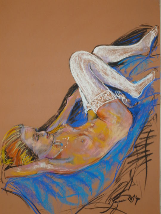 Painting titled "Jeune fille aux bas…" by Pierre Feyeux, Original Artwork, Oil