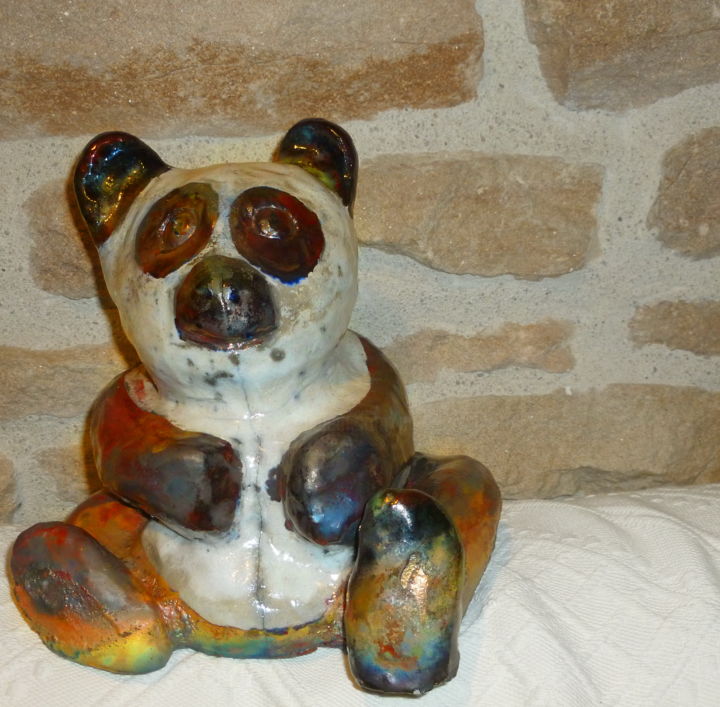 Sculpture titled "Mon Panda" by Pierre Feyeux, Original Artwork, Ceramics