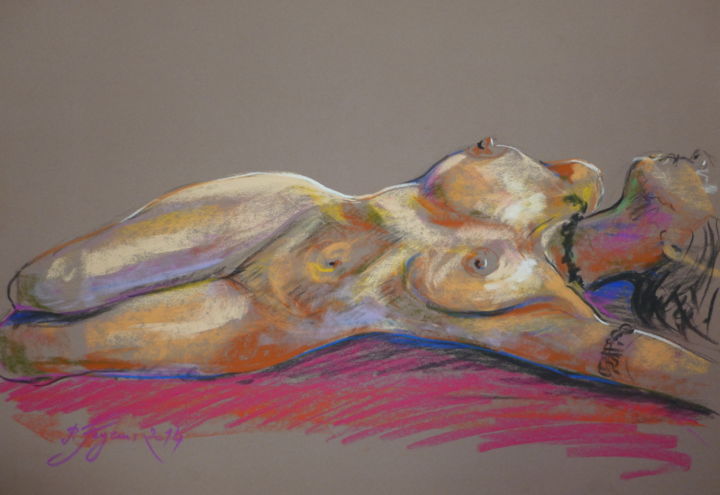 Drawing titled "Le repos du modèle" by Pierre Feyeux, Original Artwork, Pastel