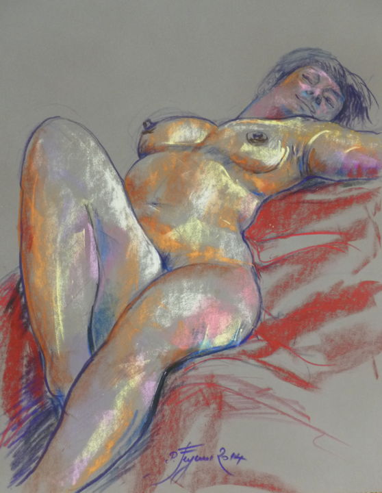 Peinture intitulée "Un peu de repos" par Pierre Feyeux, Œuvre d'art originale, Pastel