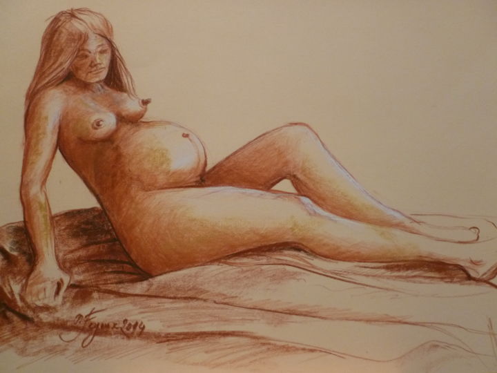 Peinture intitulée "JOHANNE enceinte po…" par Pierre Feyeux, Œuvre d'art originale, Autre