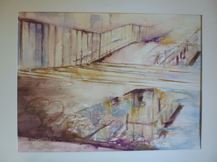 Painting titled "Flaques et reflets…" by Pierre Feyeux, Original Artwork, Watercolor