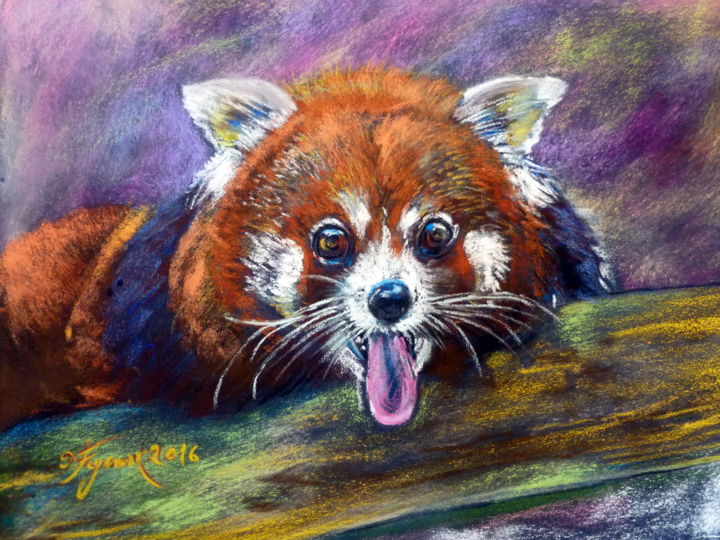 Drawing titled "Panda roux" by Pierre Feyeux, Original Artwork, Pastel
