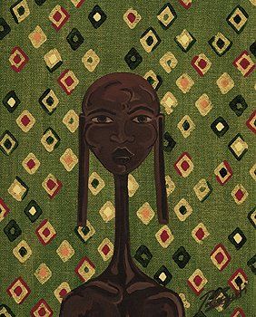 Schilderij getiteld "African lady 1" door Pierre Giusti, Origineel Kunstwerk