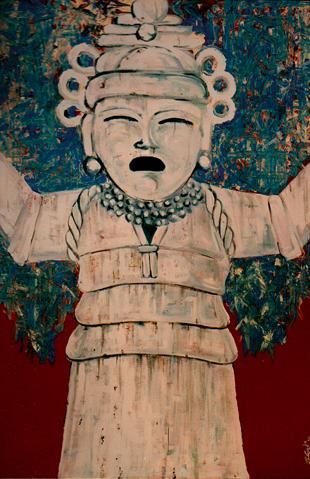 Painting titled "Mayan goddess" by Pierre Giusti, Original Artwork
