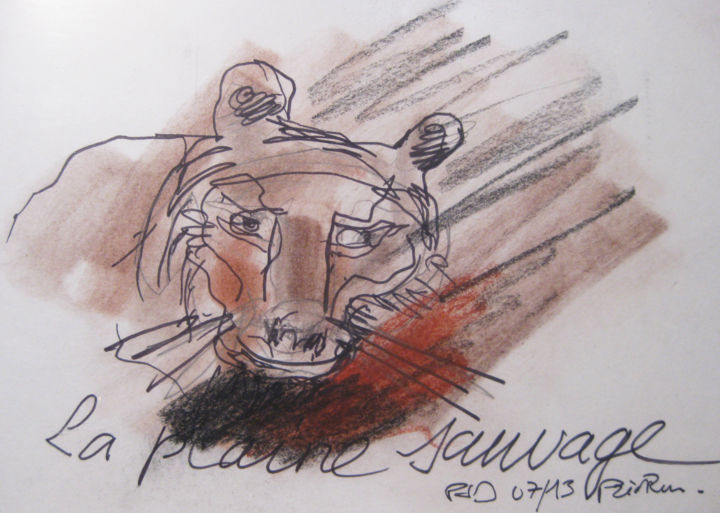 Zeichnungen mit dem Titel "Lionne" von Pierre Jean Delpeuc'H, Original-Kunstwerk, Kreide