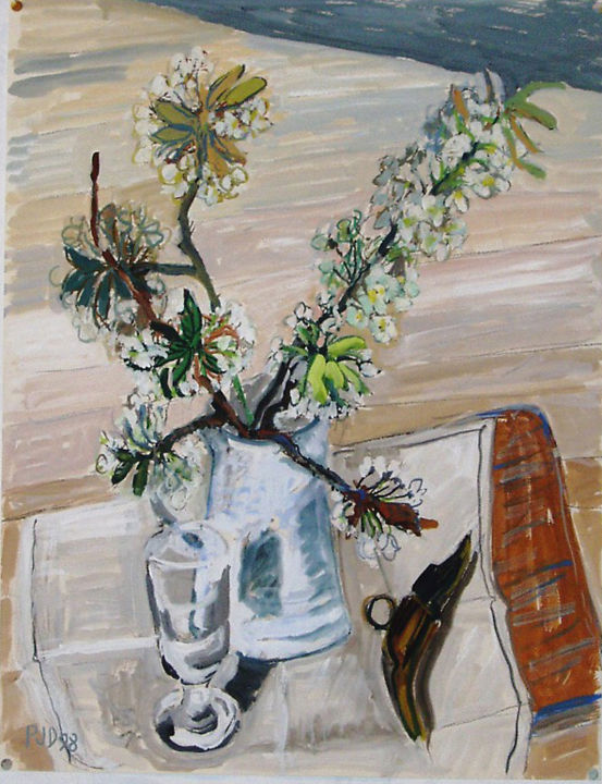Peinture intitulée "Pot blanc et branch…" par Pierre Jean Delpeuc'H, Œuvre d'art originale, Acrylique