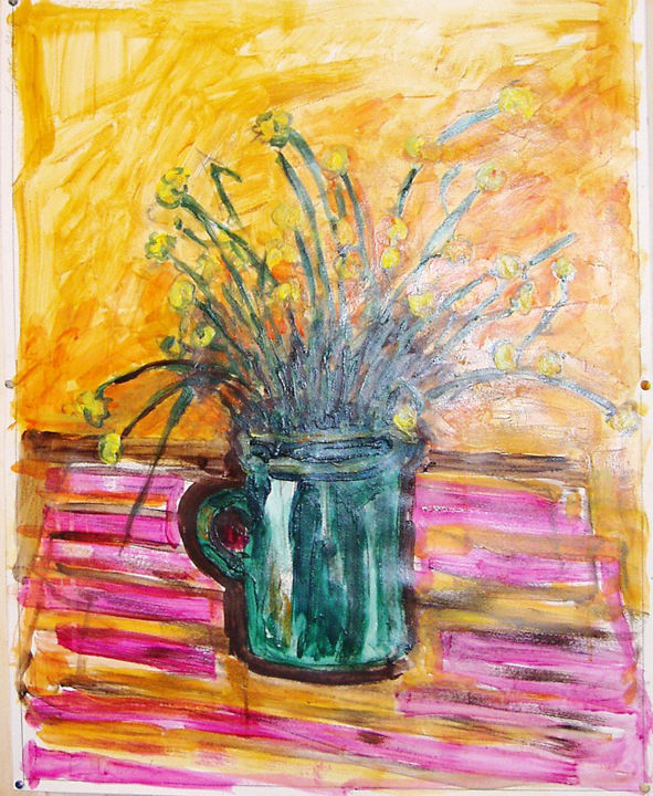 Painting titled "Bouquet sur table r…" by Pierre Jean Delpeuc'H, Original Artwork, Acrylic