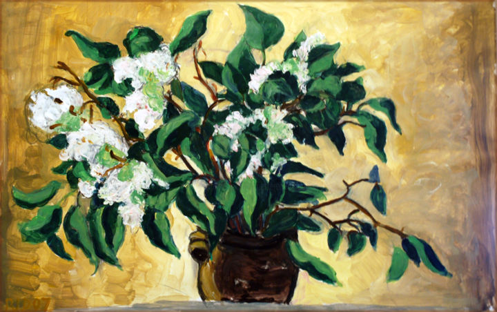 Painting titled "Lilas aux fleurs bl…" by Pierre Jean Delpeuc'H, Original Artwork, Acrylic