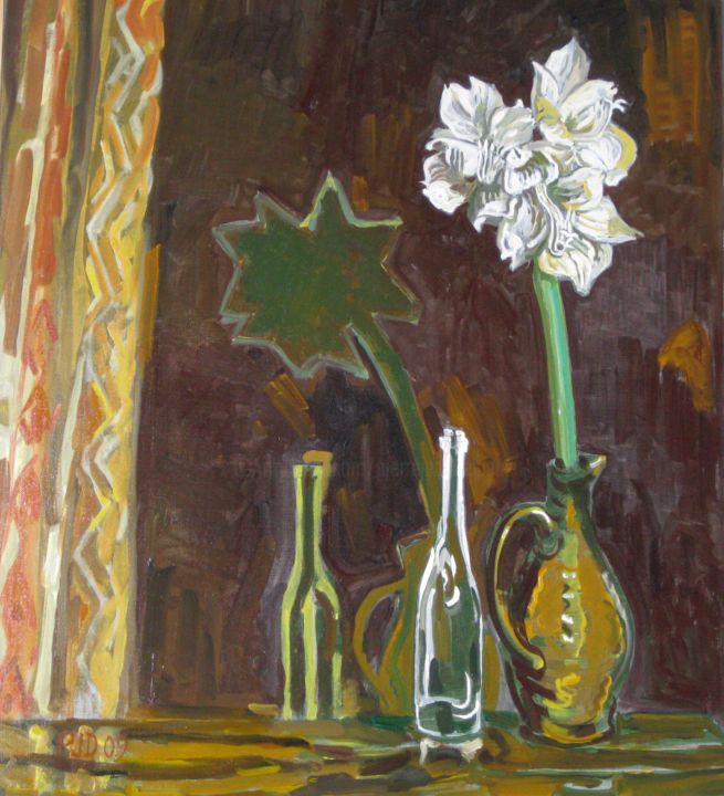 Painting titled "Amaryllis blanc" by Pierre Jean Delpeuc'H, Original Artwork, Oil