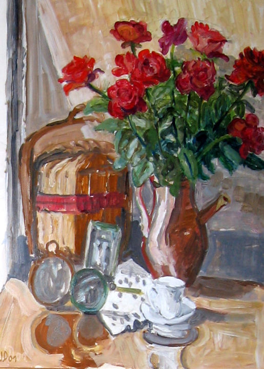 Schilderij getiteld "Bouquet de roses ro…" door Pierre Jean Delpeuc'H, Origineel Kunstwerk, Acryl