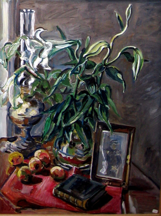 Pintura titulada "Bouquet de lys et p…" por Pierre Jean Delpeuc'H, Obra de arte original, Acrílico