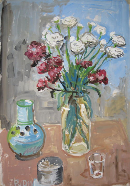 Malerei mit dem Titel "Bouquet de fleurs b…" von Pierre Jean Delpeuc'H, Original-Kunstwerk, Acryl