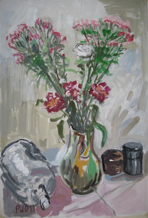 Peinture intitulée "Bouquet et cruche r…" par Pierre Jean Delpeuc'H, Œuvre d'art originale, Acrylique