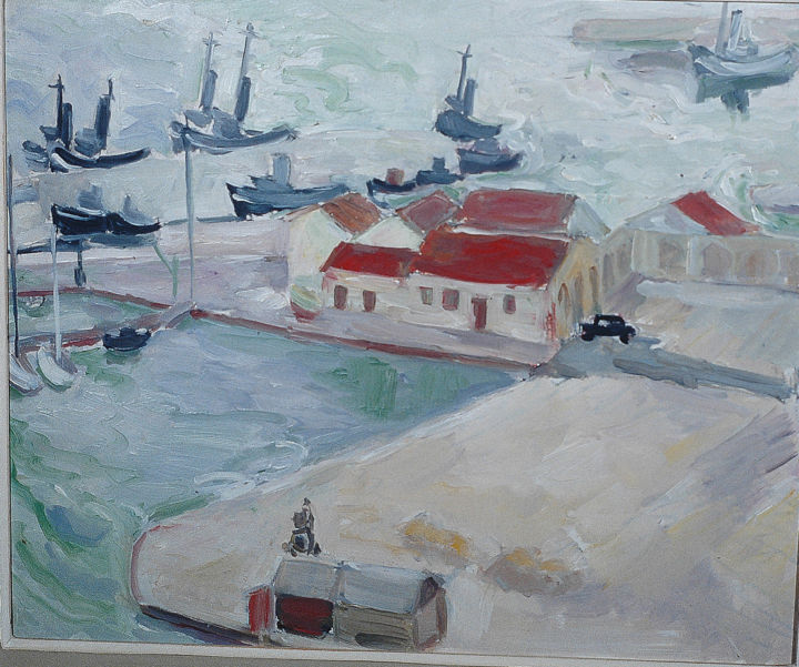 Painting titled "Toulon port de guer…" by Pierre Jean Delpeuc'H, Original Artwork, Oil