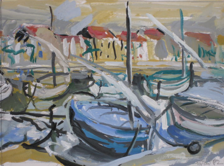 Peinture intitulée "Sanary port 3" par Pierre Jean Delpeuc'H, Œuvre d'art originale, Gouache