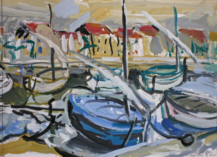 Pintura titulada "Sanary port" por Pierre Jean Delpeuc'H, Obra de arte original, Gouache