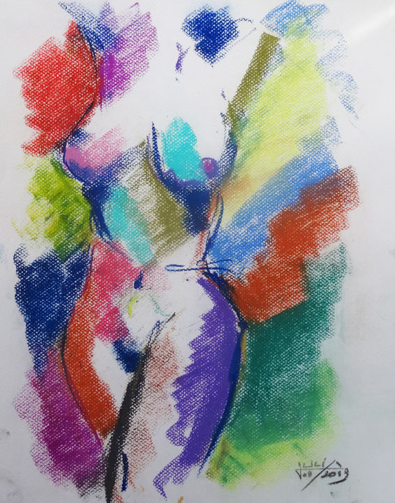 Рисунок под названием "nue de face pastel" - Pierre Julia, Подлинное произведение искусства, Пастель