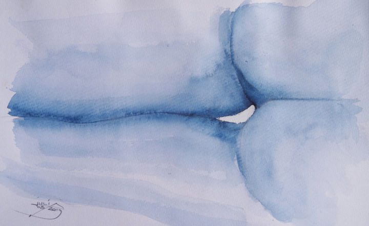 Painting titled "nue arrière" by Pierre Julia, Original Artwork, Watercolor