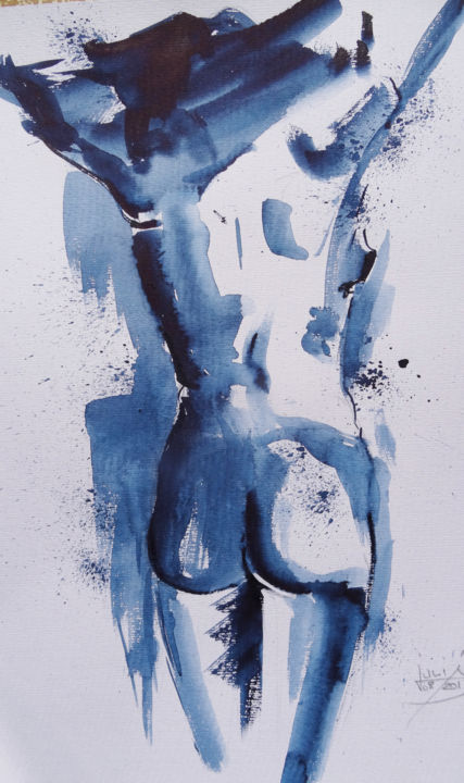 Peinture intitulée "nue 4697" par Pierre Julia, Œuvre d'art originale, Aquarelle