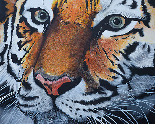 Painting titled "tigre" by Pierre Julia, Original Artwork, Acrylic Mounted on Wood Stretcher frame