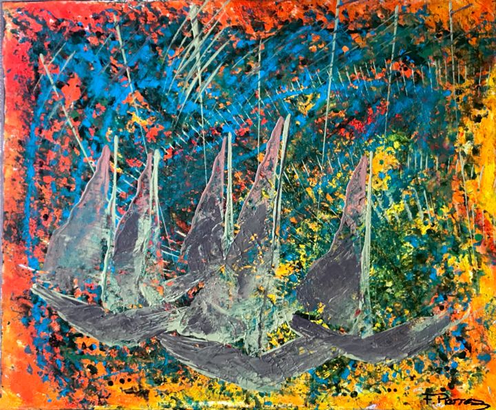 Painting titled "Sails" by Fabrice Pierrez, Original Artwork, Acrylic