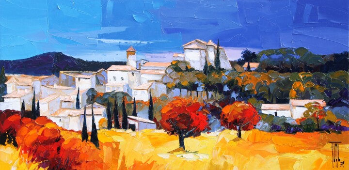 Painting titled "Paisible village" by Pierrick Tual, Original Artwork, Oil