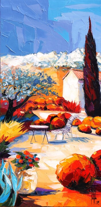Peinture intitulée "Terrasse au sud" par Pierrick Tual, Œuvre d'art originale, Huile