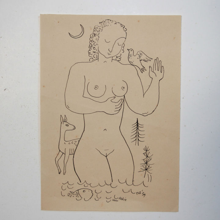 Zeichnungen mit dem Titel "voor Akkie" von Piet Opdam, Original-Kunstwerk, Tinte