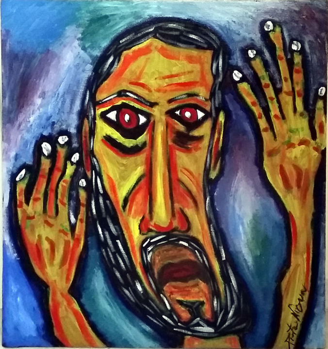 Pittura intitolato "Autoritratto distor…" da Pietro Nicosia, Opera d'arte originale, Acrilico