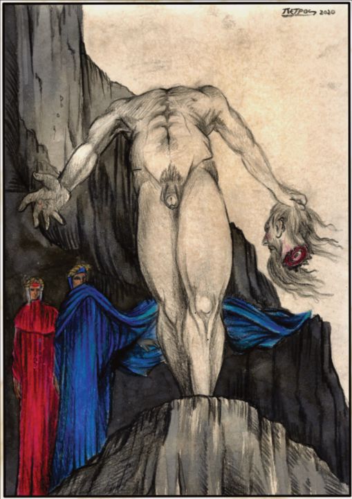 Peinture intitulée "Inferno, Canto XXVI…" par Pietro Di Pompeii, Œuvre d'art originale, Pigments Monté sur Panneau de bois