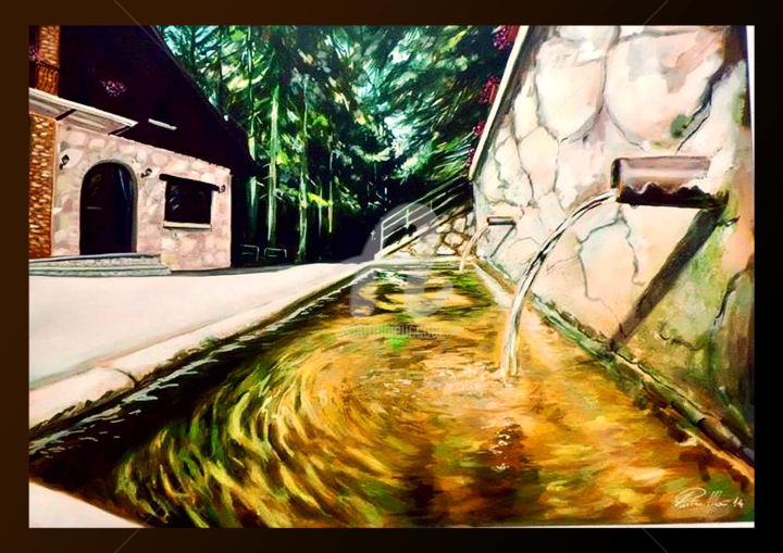Pittura intitolato "fontanile-villa.jpg" da Pietro Mari, Opera d'arte originale, Acrilico