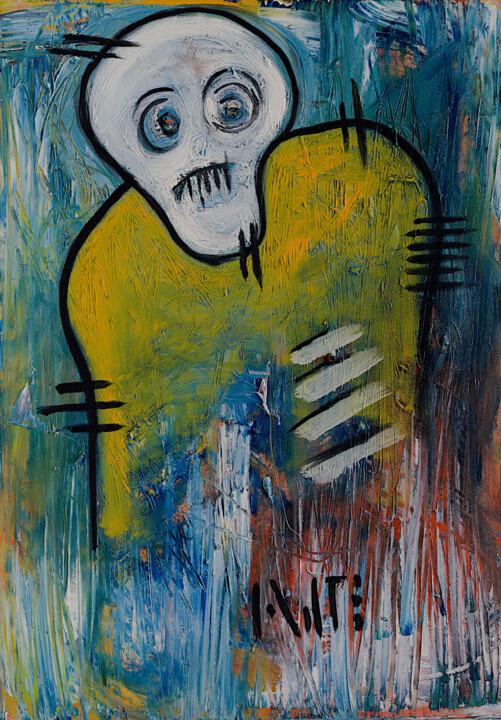 Painting titled "Grasping Drunk" by Simon Houlton, Original Artwork, Oil Mounted on Wood Stretcher frame